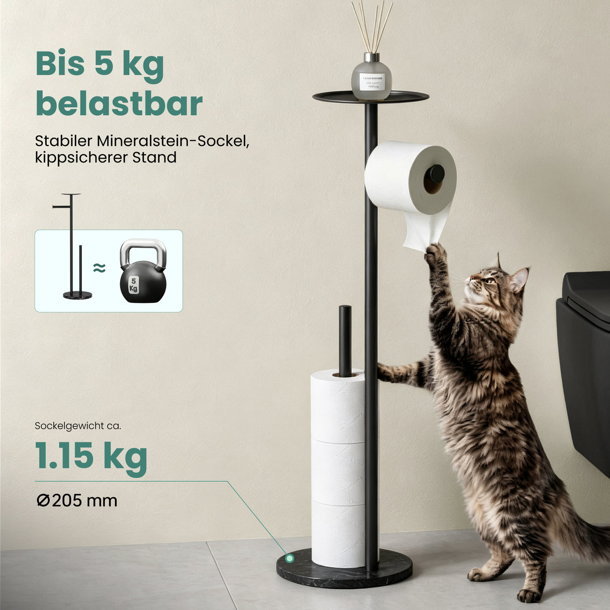 glasvilla Klopapierhalter Stehend, Toilettenpapierhalter | Edelstahl, Klorollenhalter freistehend, Toilettenpapier Aufbewahrung für 4 Rollen, ohne Bohren, für Badezimmer & WC Lino-06