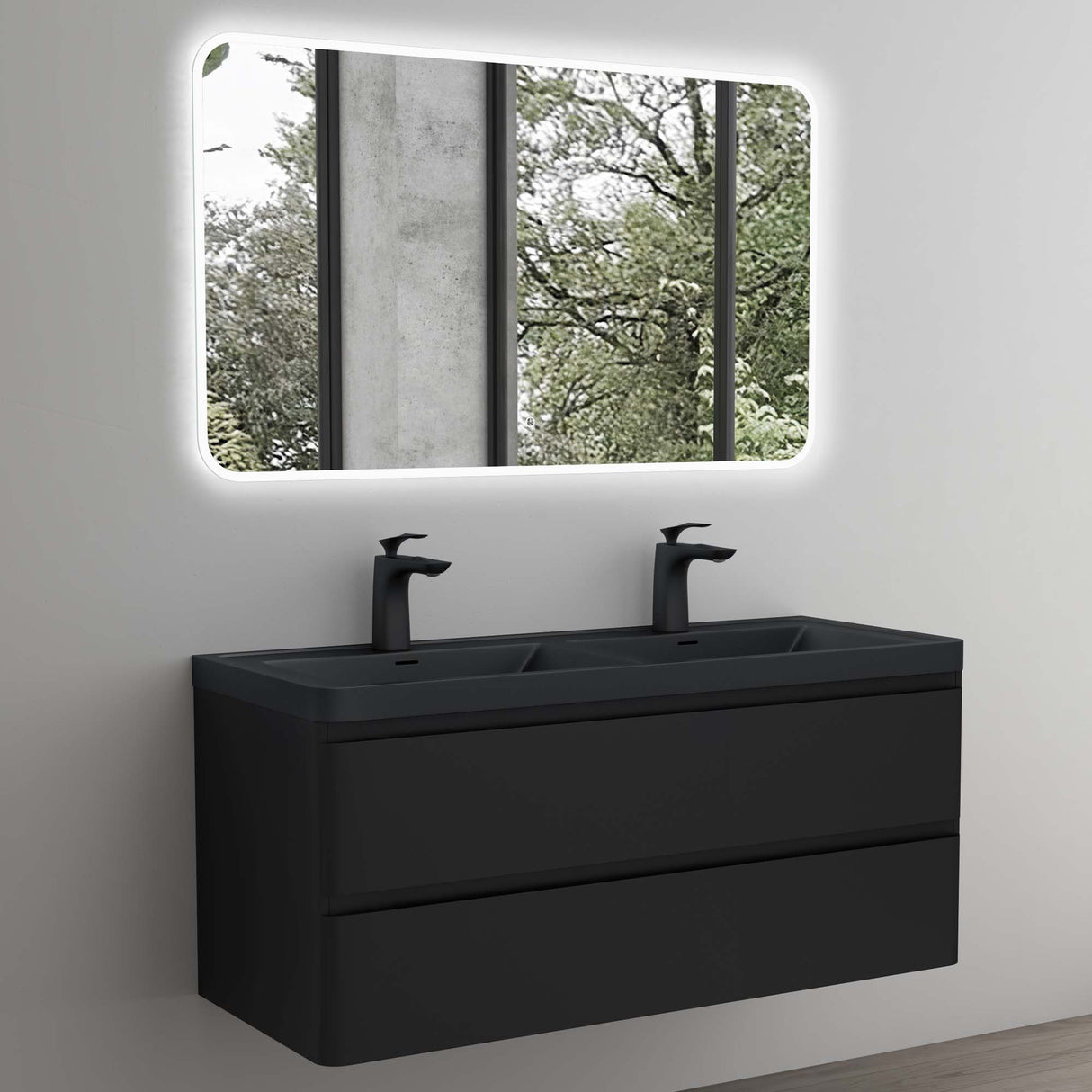 glasvilla Mobile Bagno Sospeso, Mobile da Bagno con Cassetto a Chiusura Soft-Close e Lavabo da Marmo fuso, Lucca