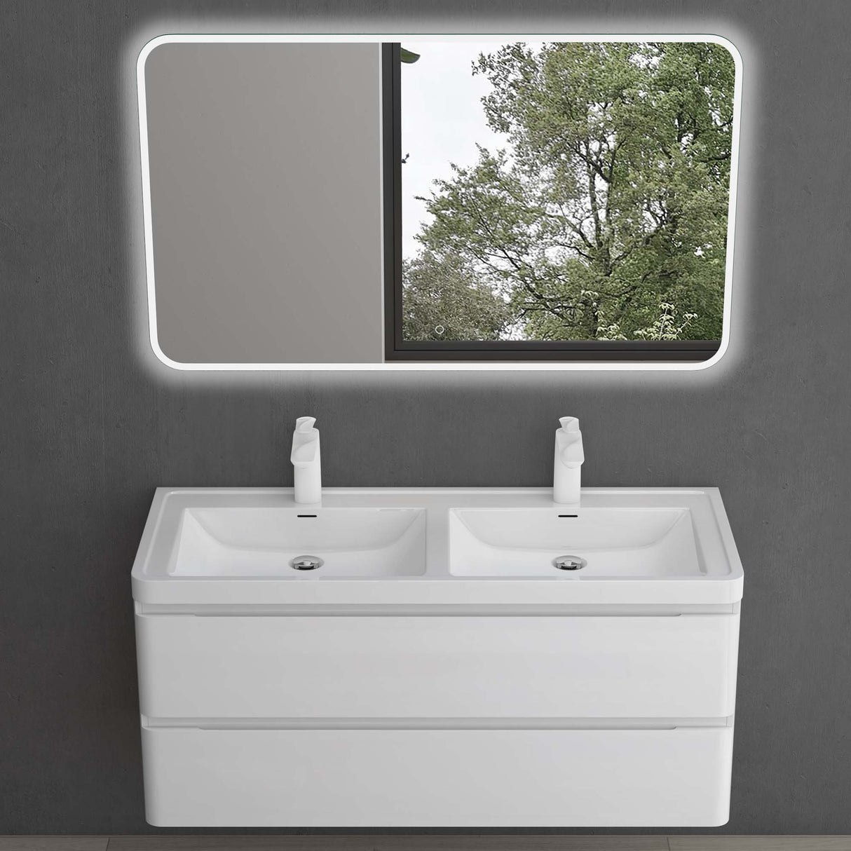 glasvilla Mobile Bagno Sospeso, Mobile da Bagno con Cassetto a Chiusura Soft-Close e Lavabo da Marmo fuso, Lucca