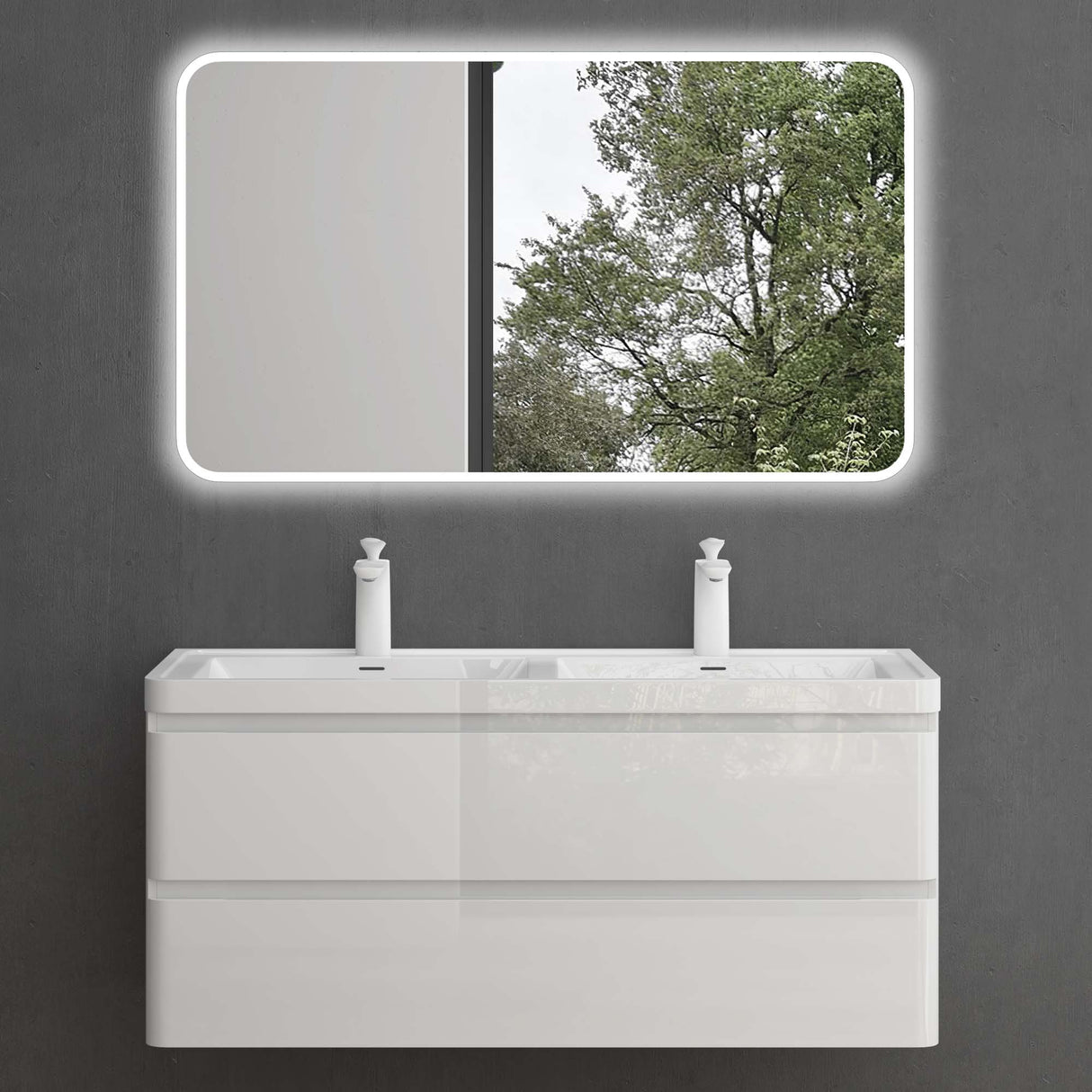 glasvilla Mobile Bagno Sospeso, Mobile da Bagno con Cassetto a Chiusura Soft-Close e Lavabo da Marmo fuso, Lucca