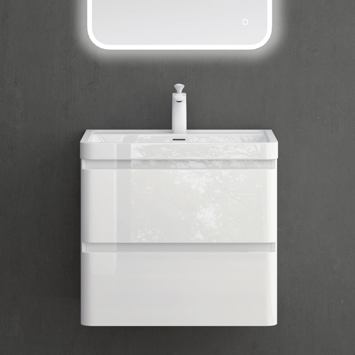glasvilla Mobile Bagno Sospeso, Mobile da Bagno con Cassetto a Chiusura Soft-Close e Lavabo da Marmo fuso, Lucca