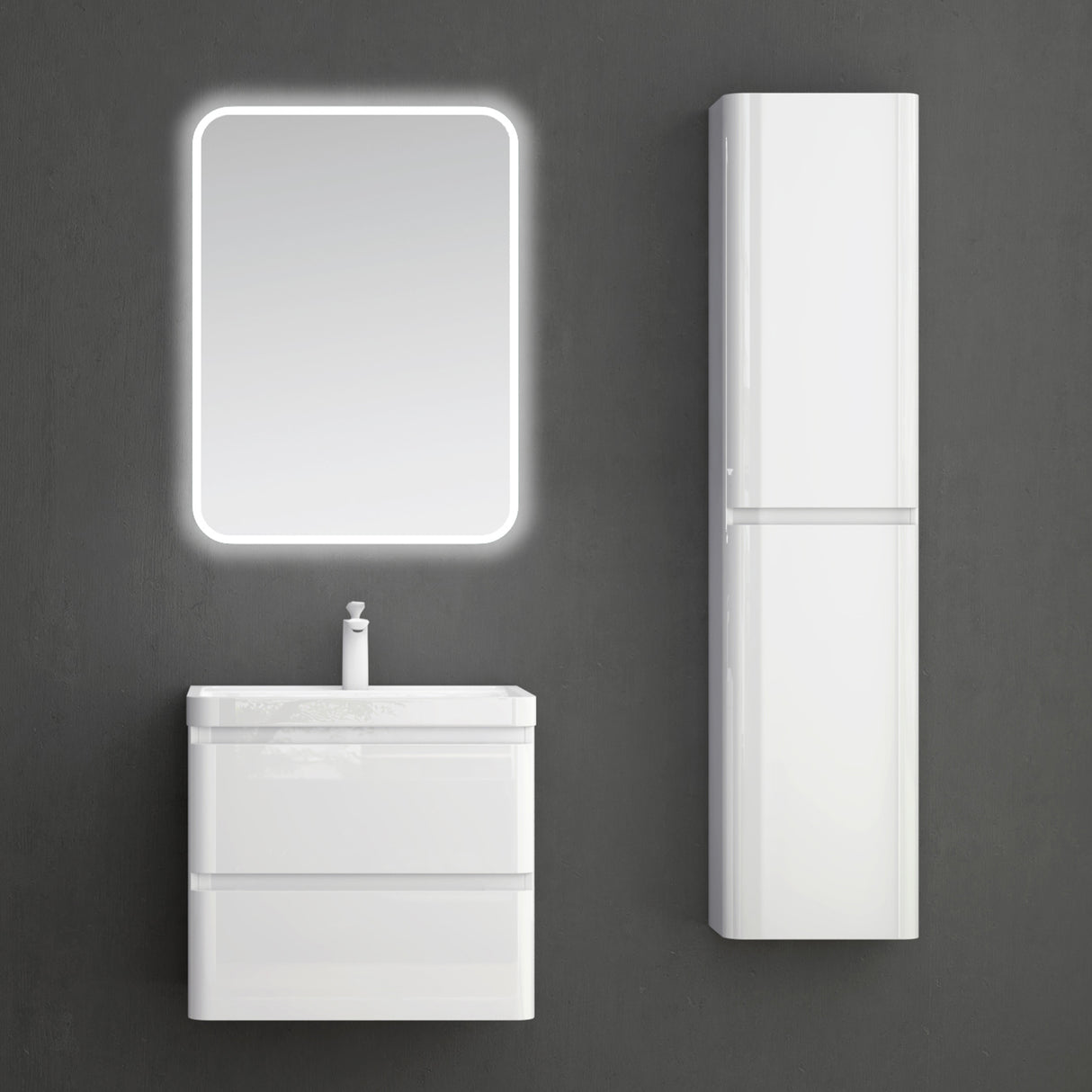 glasvilla Mobile Bagno Sospeso, Mobile da Bagno con Cassetto a Chiusura Soft-Close e Lavabo da Marmo fuso, Lucca