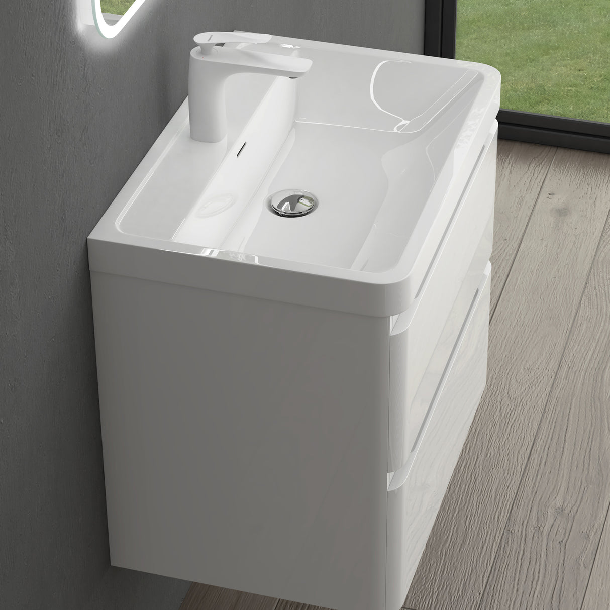 glasvilla Mobile Bagno Sospeso, Mobile da Bagno con Cassetto a Chiusura Soft-Close e Lavabo da Marmo fuso, Lucca