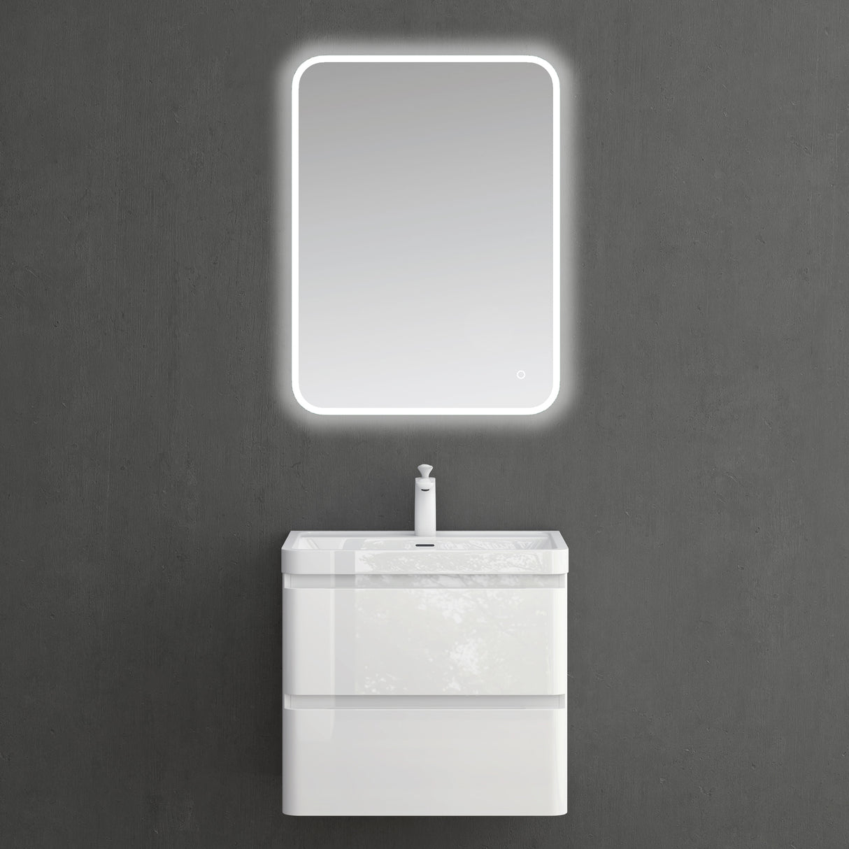 glasvilla Mobile Bagno Sospeso, Mobile da Bagno con Cassetto a Chiusura Soft-Close e Lavabo da Marmo fuso, Lucca