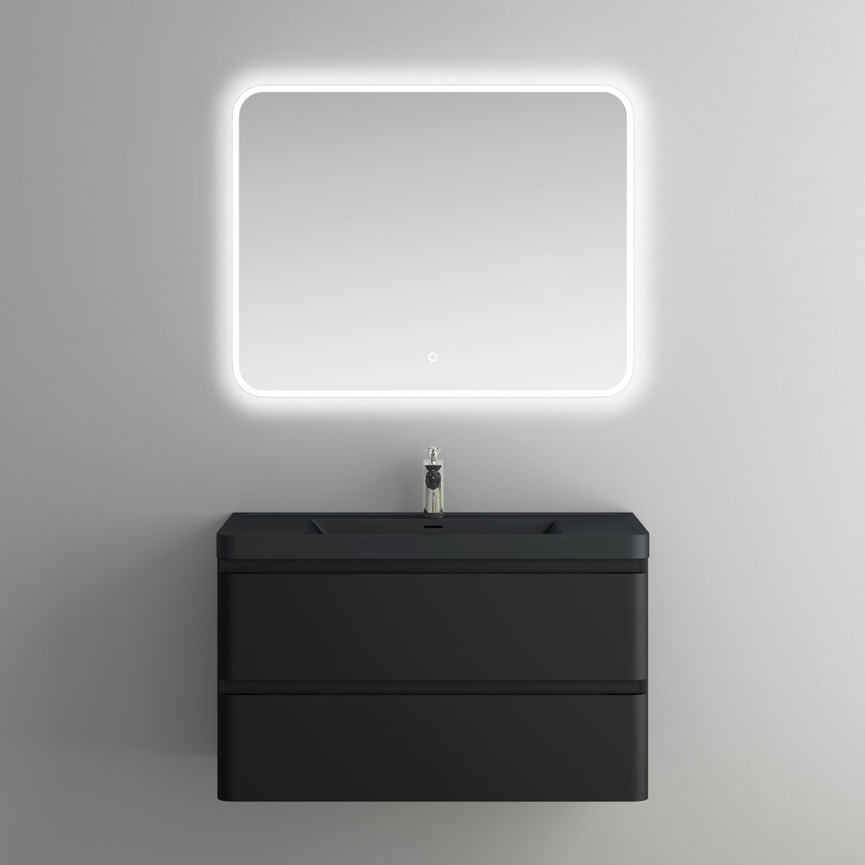 glasvilla Mobile Bagno Sospeso, Mobile da Bagno con Cassetto a Chiusura Soft-Close e Lavabo da Marmo fuso, Lucca