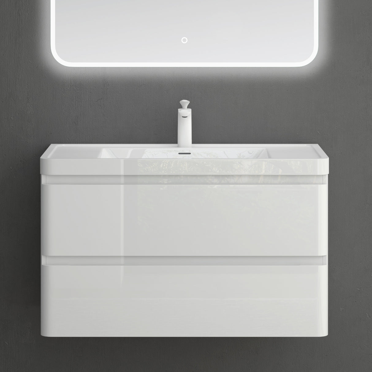 glasvilla Mobile Bagno Sospeso, Mobile da Bagno con Cassetto a Chiusura Soft-Close e Lavabo da Marmo fuso, Lucca