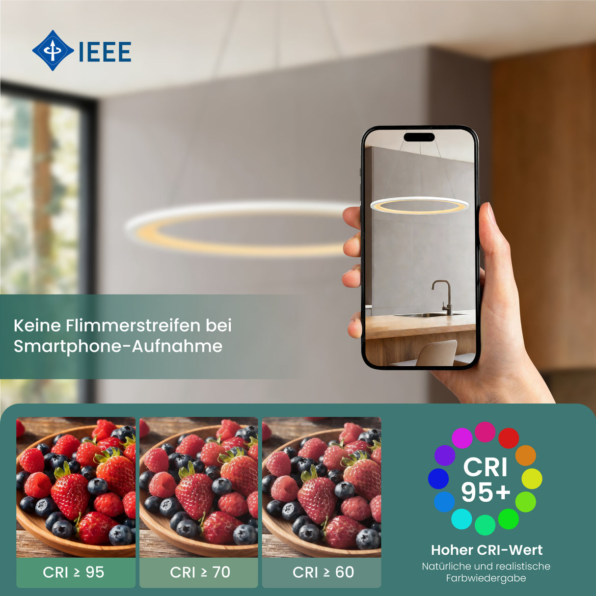 glasvilla Pendelleuchte Esstisch, LED Hängelampe, stufenlos dimmbar 3000K–6000K, höhenverstellbare Esstischlampe mit Fernbedienung & Wandschalter Luvina01