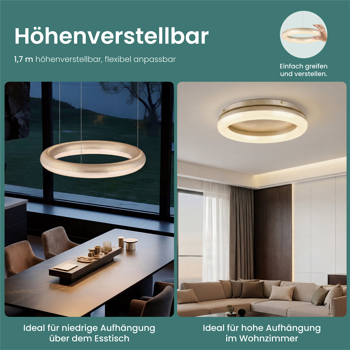 glasvilla Pendelleuchte Esstisch, LED Moderne Hängelampe, stufenlos dimmbar 3000K–6000K, höhenverstellbare Design Esstischlampe mit Fernbedienung & Wandschalter, Luvina03