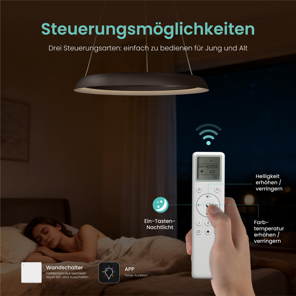 glasvilla Pendelleuchte Esstisch, LED Moderne Hängelampe, stufenlos dimmbar 3000K–6000K, höhenverstellbare Design 20W Esstischlampe mit Fernbedienung & Wandschalter, Luvina04
