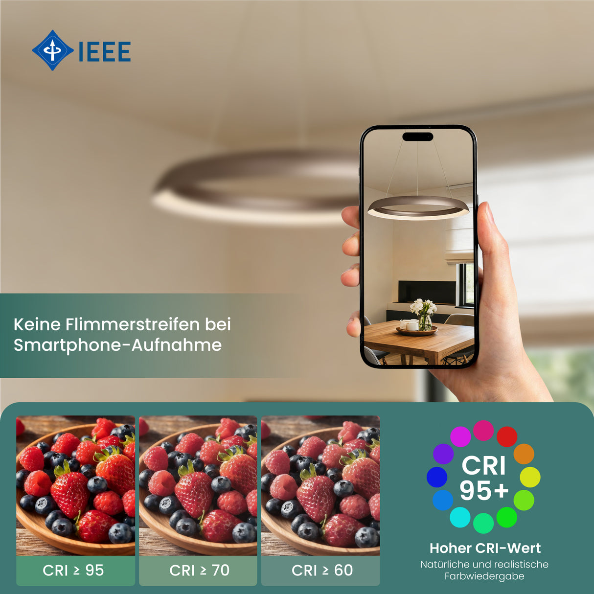 glasvilla Pendelleuchte Esstisch, LED Moderne Hängelampe, stufenlos dimmbar 3000K–6000K, höhenverstellbare Design 20W Esstischlampe mit Fernbedienung & Wandschalter, Luvina04