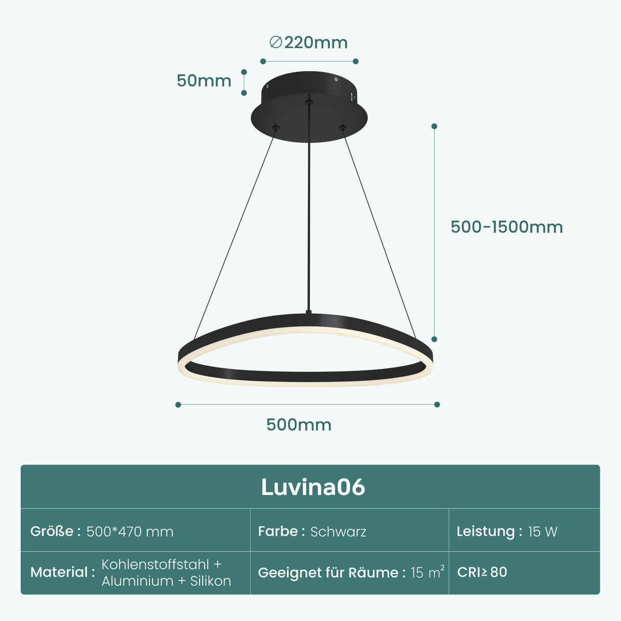 glasvilla Lampadario a Sospensione 16W, 50CM, Lampada da Soffitto a Sospensione 3000K/4000K/6000K con Cavo Regolabile per Camera da Letto e Soggiorno