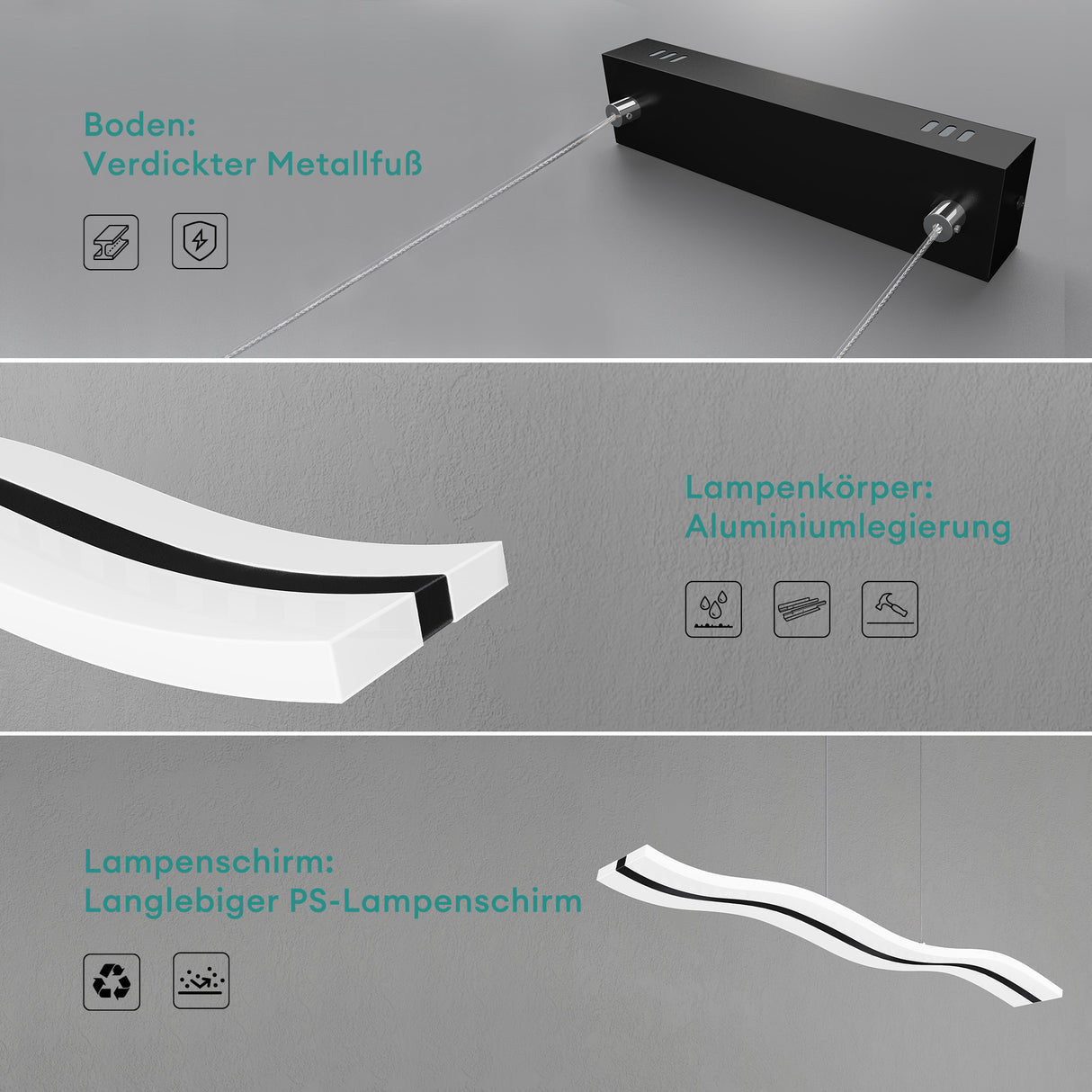glasvilla Pendelleuchte 97cm LED Hängelampe Dimmbar mit Fernbedienung 3000K/4000K/6000K Verstellbares Kabel 36W Hängeleuchte für Esszimmer Wohnzimmer Schlafzimmer
