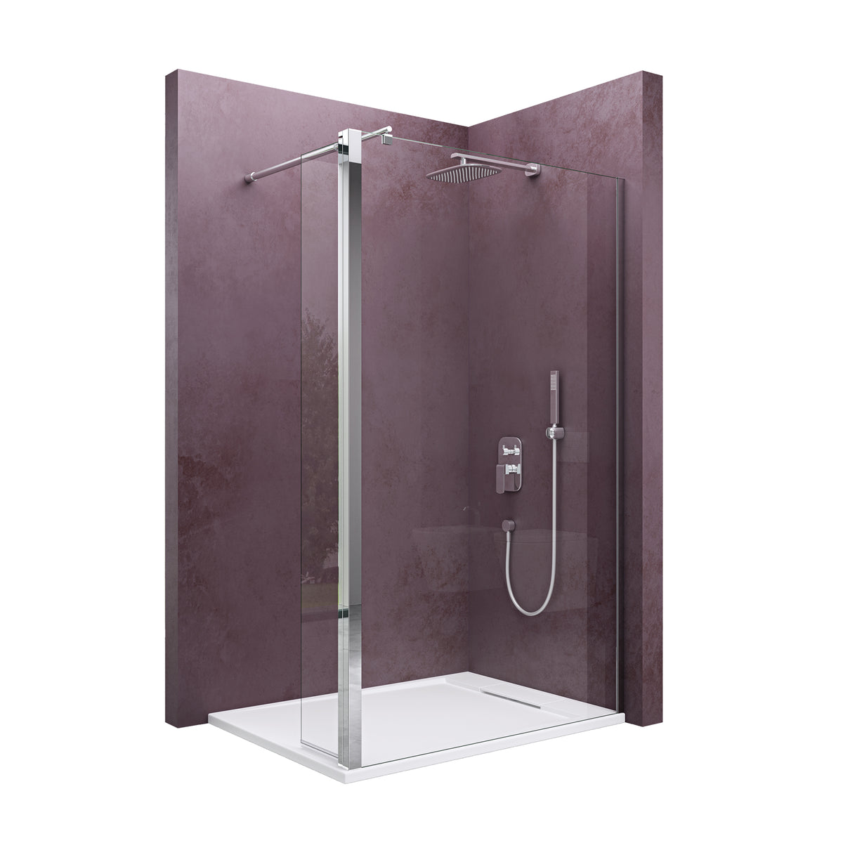 glasvilla Walk-In Duschwand für Dusche Duschabtrennung 8mm Klarglas ESG-Sicherheitsglas mit Nano Rechteckiger Stabilisator Bremen01K-Plus