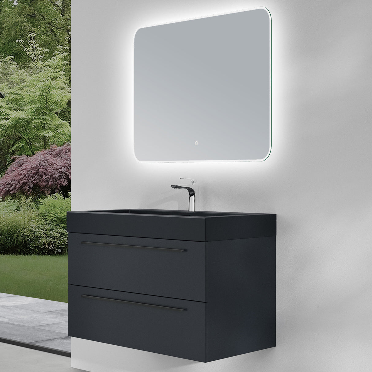 conjunto de muebles de baño glasvilla mueble de lavabo con mueble inferior incl. lavabo de mineral en antracita Quadratto