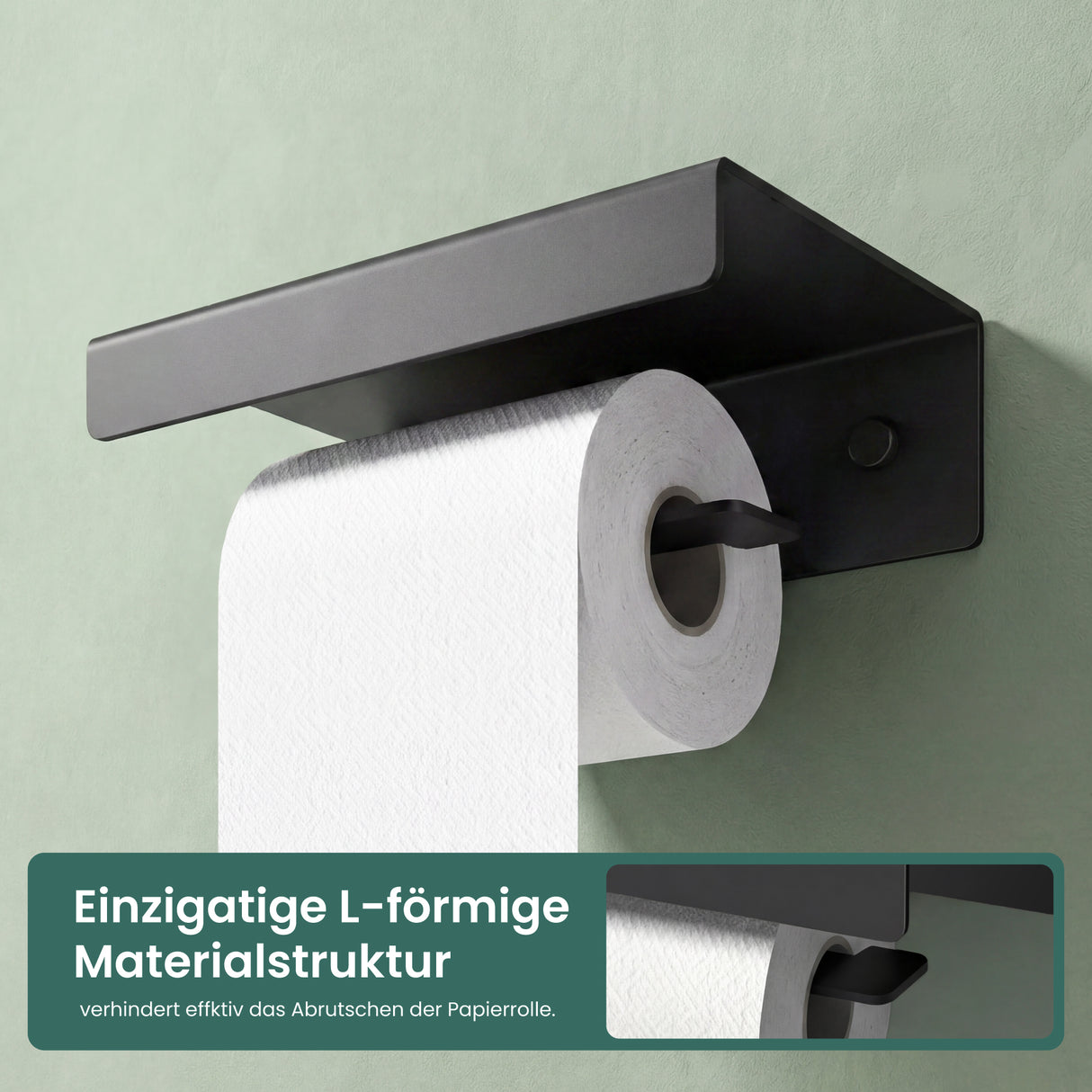 Porte-papier toilette Glasvilla avec étagère, support de papier toilette WC en alliage d'aluminium, dérouleur de papier toilette Lino-05