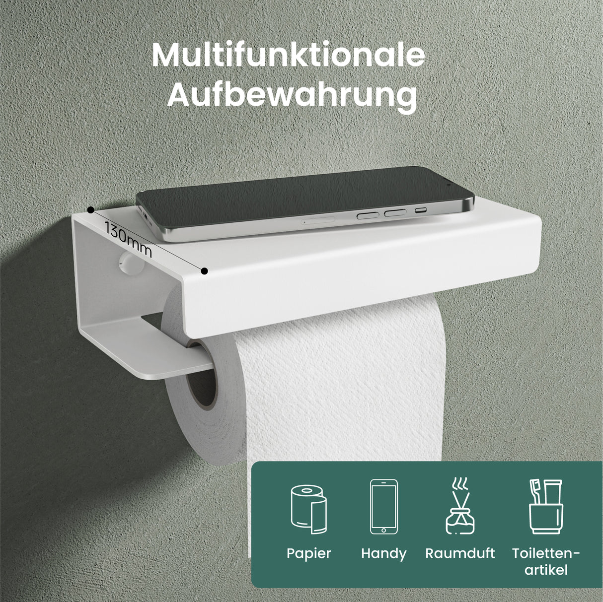 Porte-papier toilette Glasvilla avec étagère, support de papier toilette WC en alliage d'aluminium, dérouleur de papier toilette Lino-05