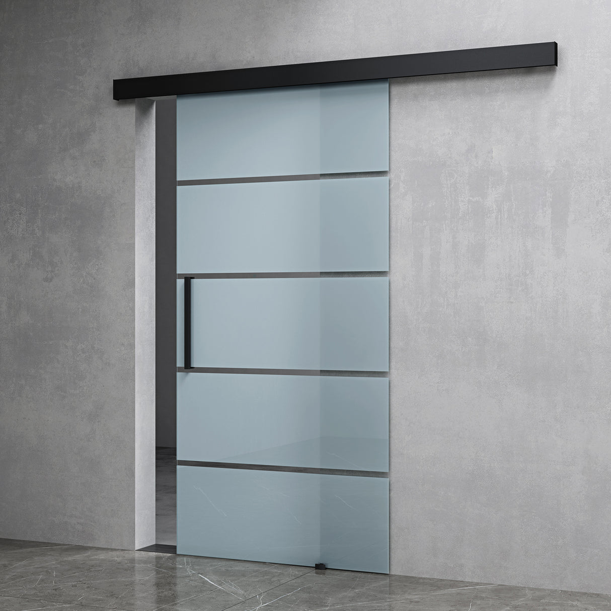 glasvilla Glasschiebetür komplettset, Griffart: Stangengriff, 25 mm Wandabstand, 8mm ESG-Sicherheitsglas Amalfi Schwarz