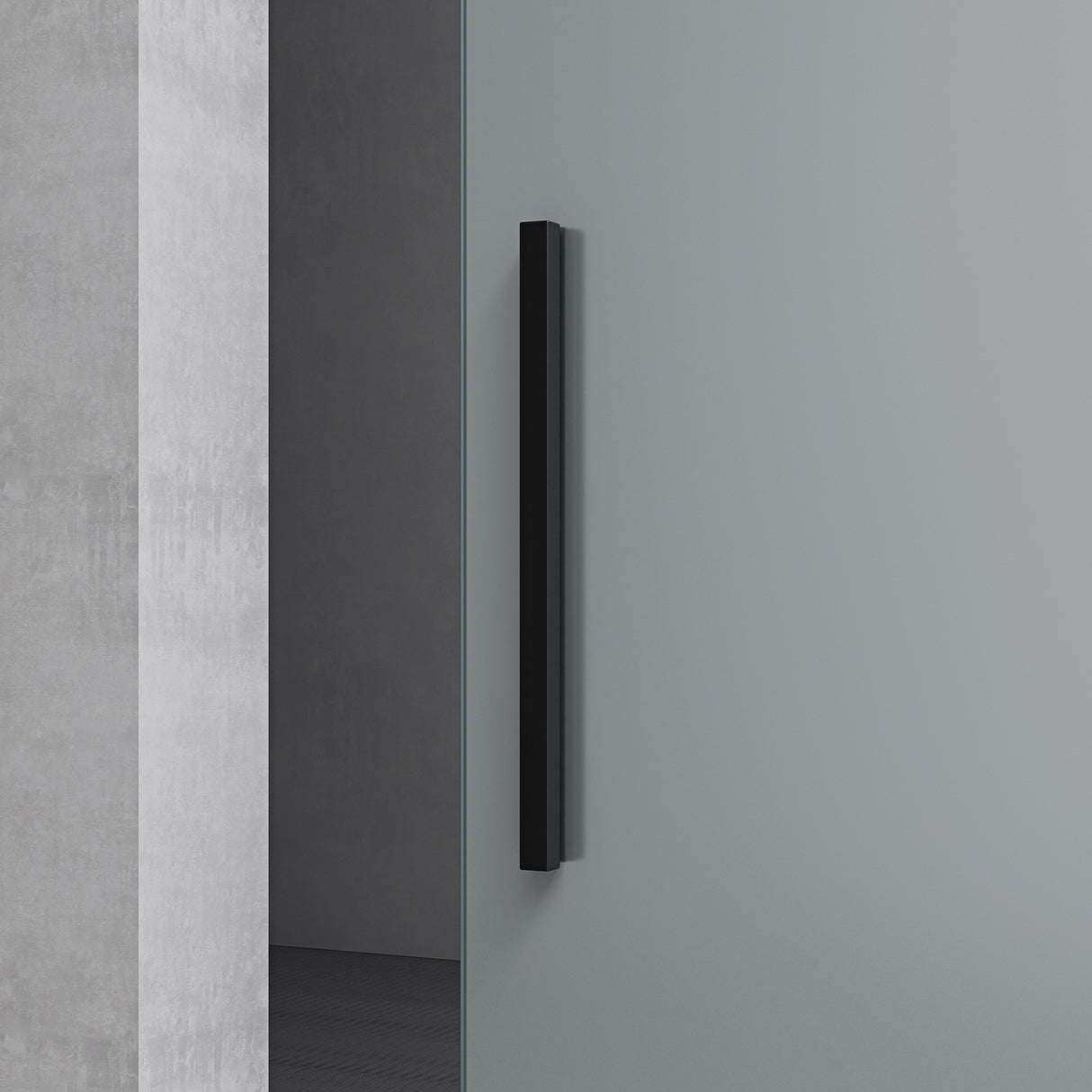 glasvilla Glasschiebetür komplettset, Griffart: Stangengriff, 25 mm Wandabstand, 8mm ESG-Sicherheitsglas Amalfi Schwarz