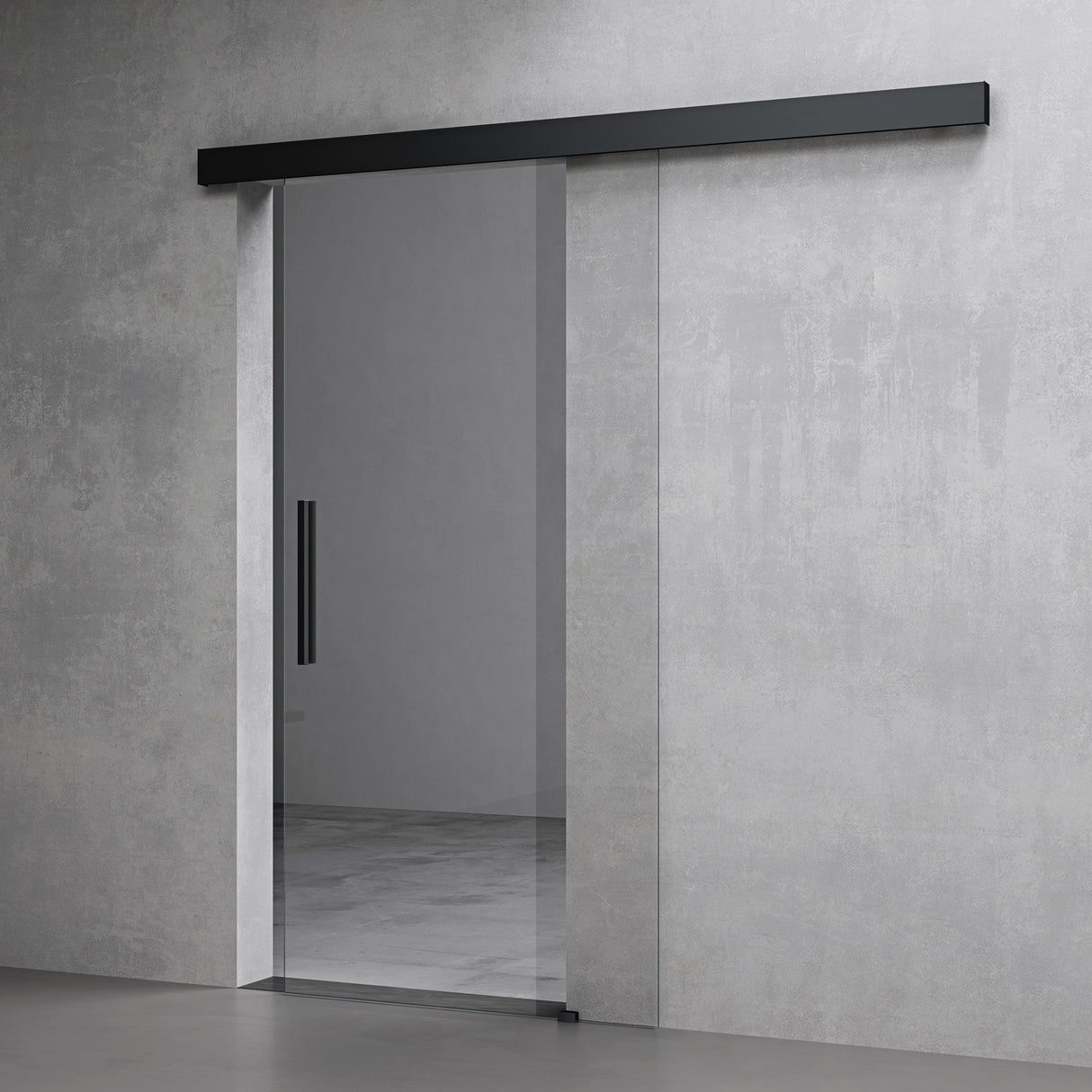 glasvilla Glasschiebetür komplettset, Griffart: Stangengriff, 25 mm Wandabstand, 8mm ESG-Sicherheitsglas Amalfi Schwarz