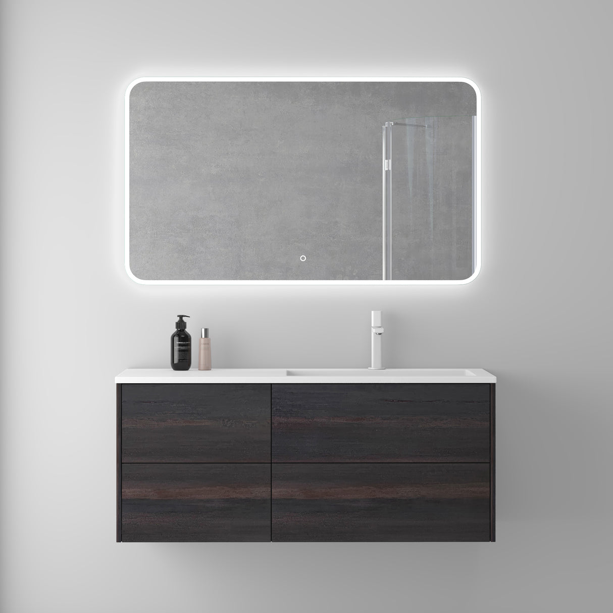 glasvilla Mobile Bagno Sospeso 120cm, Mobile da Bagno con 4 Cassetti a Chiusura Soft-Close e Lavabo da Marmo fuso, Moment