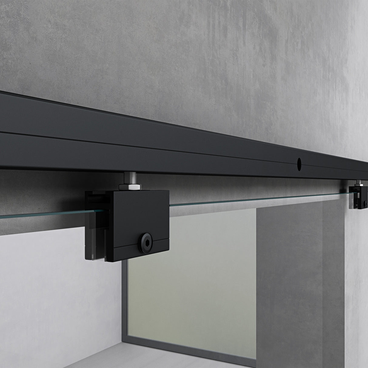 glasvilla Glasschiebetür komplettset, Griffart: Stangengriff, 25 mm Wandabstand, 8mm ESG-Sicherheitsglas Amalfi Schwarz