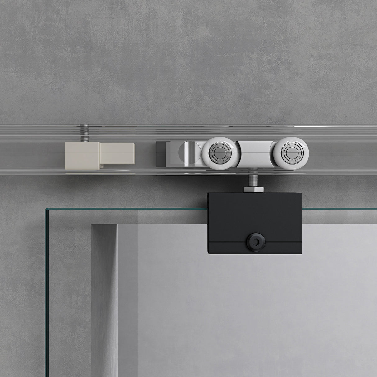 conjunto completo de puerta corredera de vidrio glasvilla, tipo de manija: manija de concha, distancia de pared de 15 mm, vidrio de seguridad ESG de 8 mm Amalfi Negro