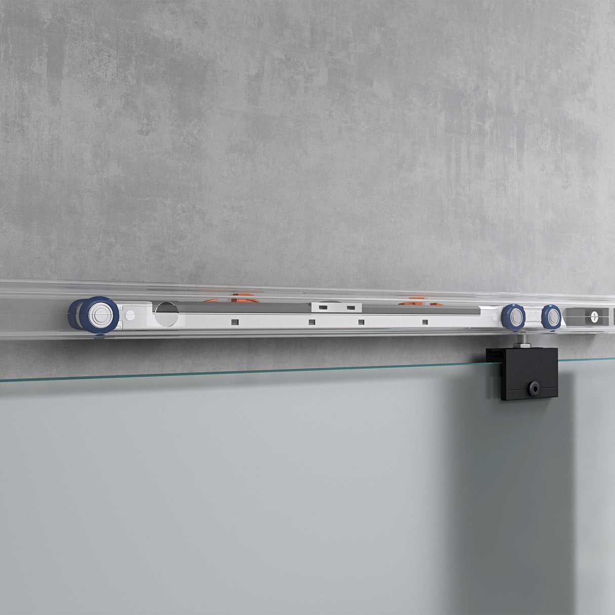 conjunto completo de puerta corredera de vidrio glasvilla, tipo de manija: manija de concha, incluye cierre suave, distancia de pared de 25 mm, vidrio de seguridad ESG de 8 mm Amalfi Negro