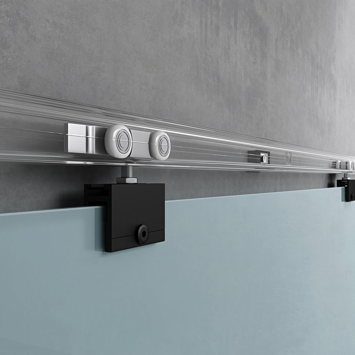 glasvilla Glasschiebetür komplettset, Griffart: Stangengriff, 25 mm Wandabstand, 8mm ESG-Sicherheitsglas Amalfi Schwarz