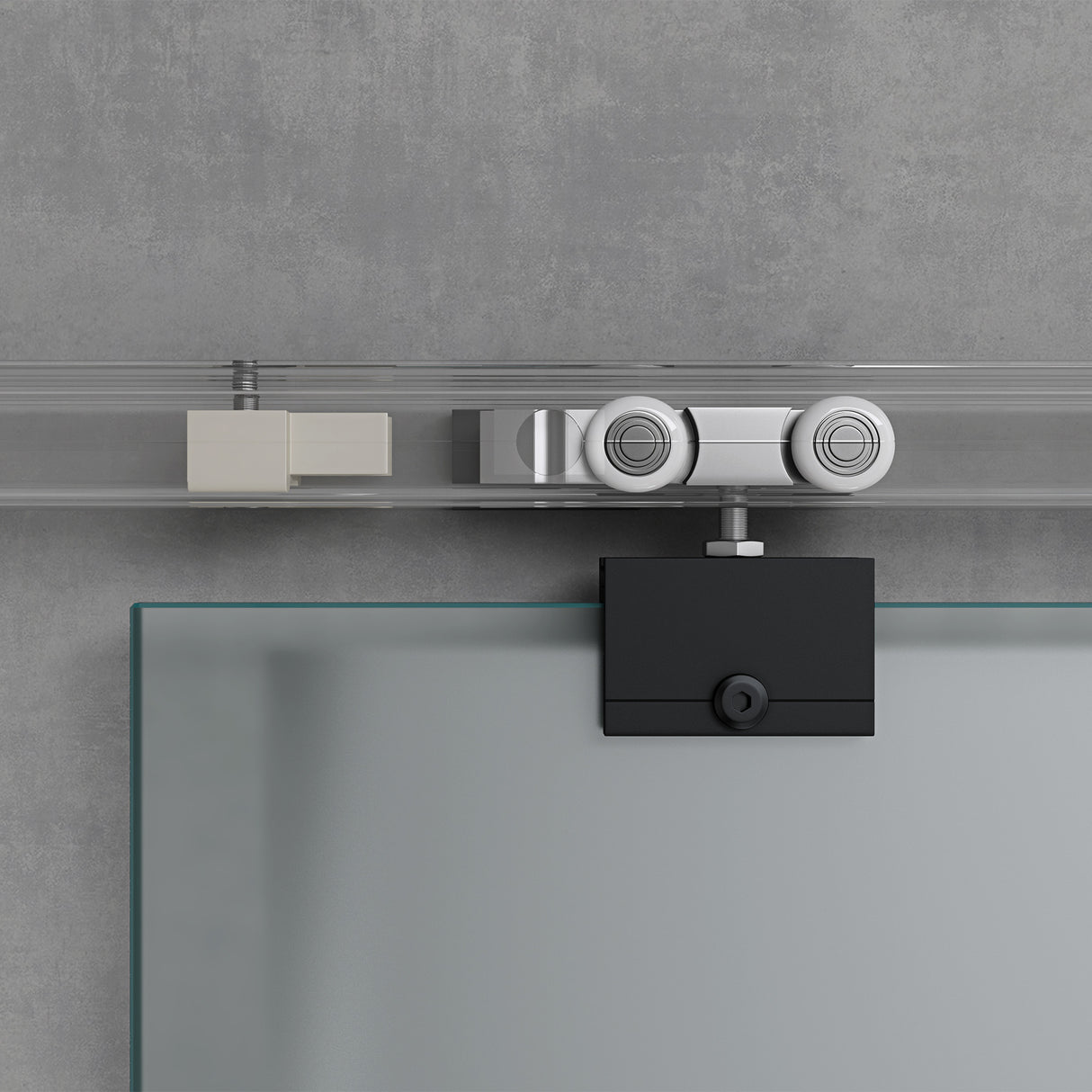 glasvilla Glasschiebetür komplettset, Griffart: Stangengriff, 25 mm Wandabstand, 8mm ESG-Sicherheitsglas Amalfi Schwarz