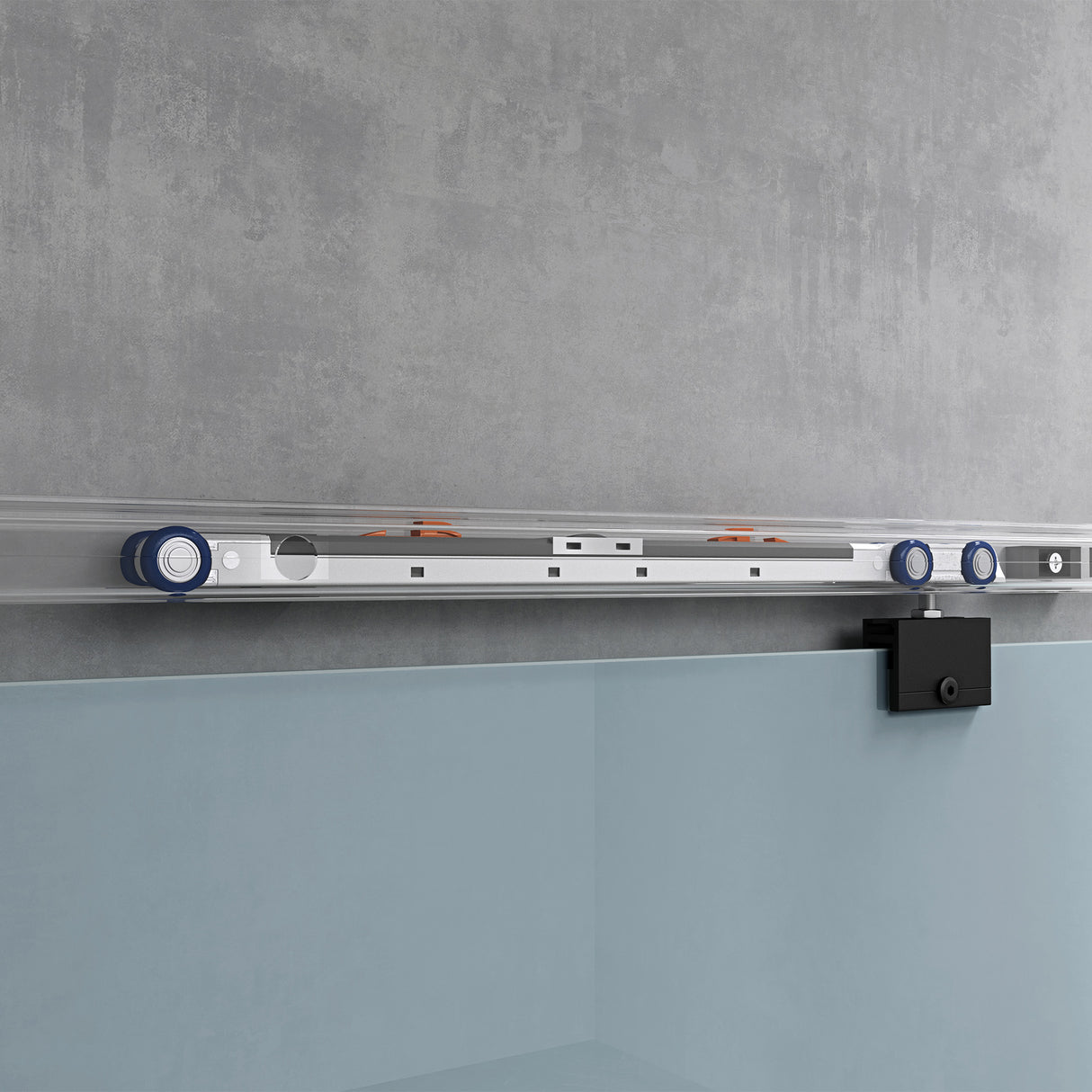 glasvilla Glasschiebetür komplettset, Griffart: Stangengriff, 15 mm Wandabstand, inkl. Soft-Close, 8mm ESG-Sicherheitsglas Amalfi Schwarz