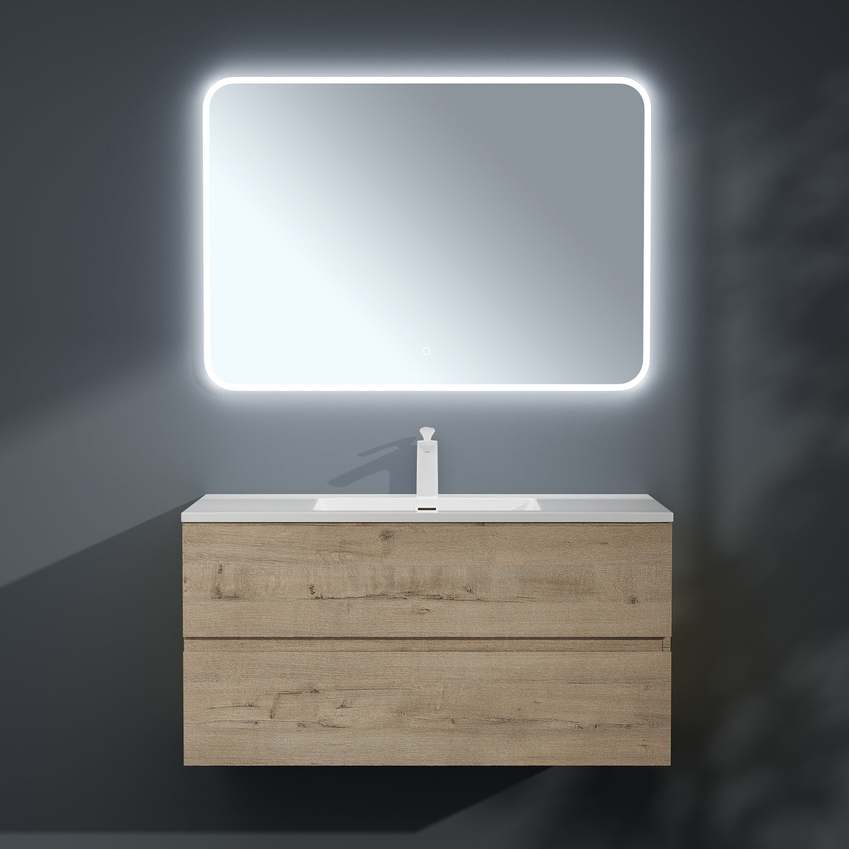 glasvilla Badmöbel-Set Waschtisch mit Unterschrank Mineralguss Waschbecken Waschbeckenunterschrank 2-Schubladen Soft-Close Aqualis