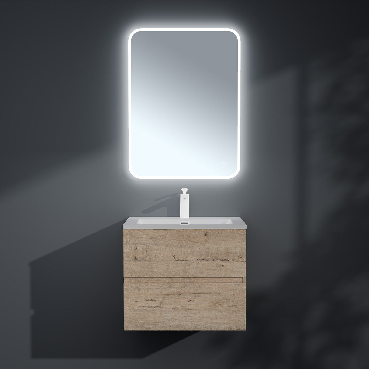 glasvilla Badmöbel-Set Waschtisch mit Unterschrank Mineralguss Waschbecken Waschbeckenunterschrank 2-Schubladen Soft-Close Aqualis