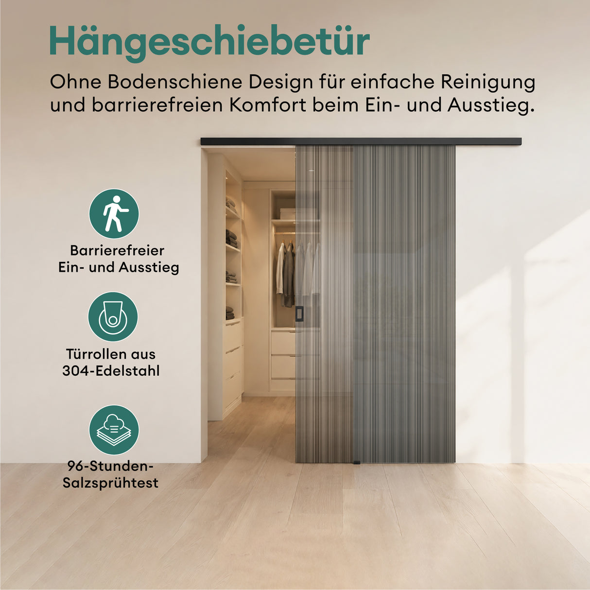 glasvilla Glasschiebetür komplettset Zimmertür Matt Schwarz 8mm ESG-Sicherheitsglas, Schiebetür Glas schwarz gebürstet mit Laufschiene aus Aluminium Muranino-001