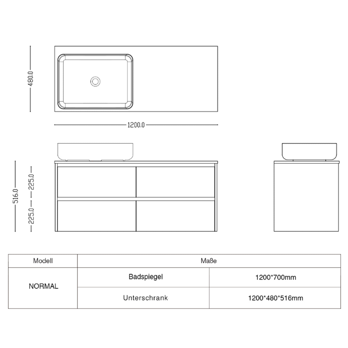 Ensemble de meubles de salle de bain Glasvilla avec meuble sous-vasque à 2 tiroirs et lavabo normal