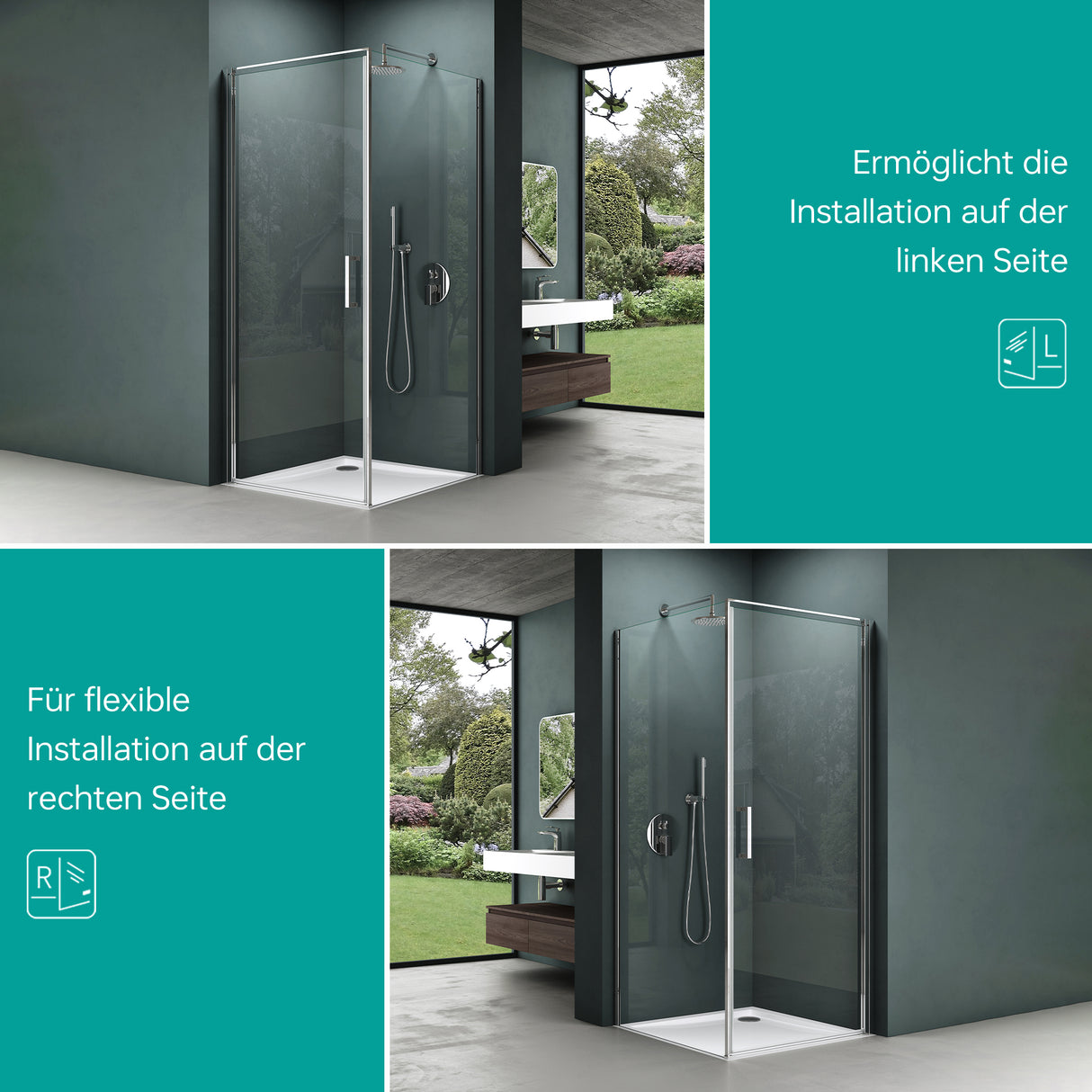 glasvilla Box Doccia in Vetro Trasparente 8 mm Box Doccia con Meccanismo Alza/Abbassa e Porta Girevole Box Cabina Doccia Angolare Ravenna36-Plus