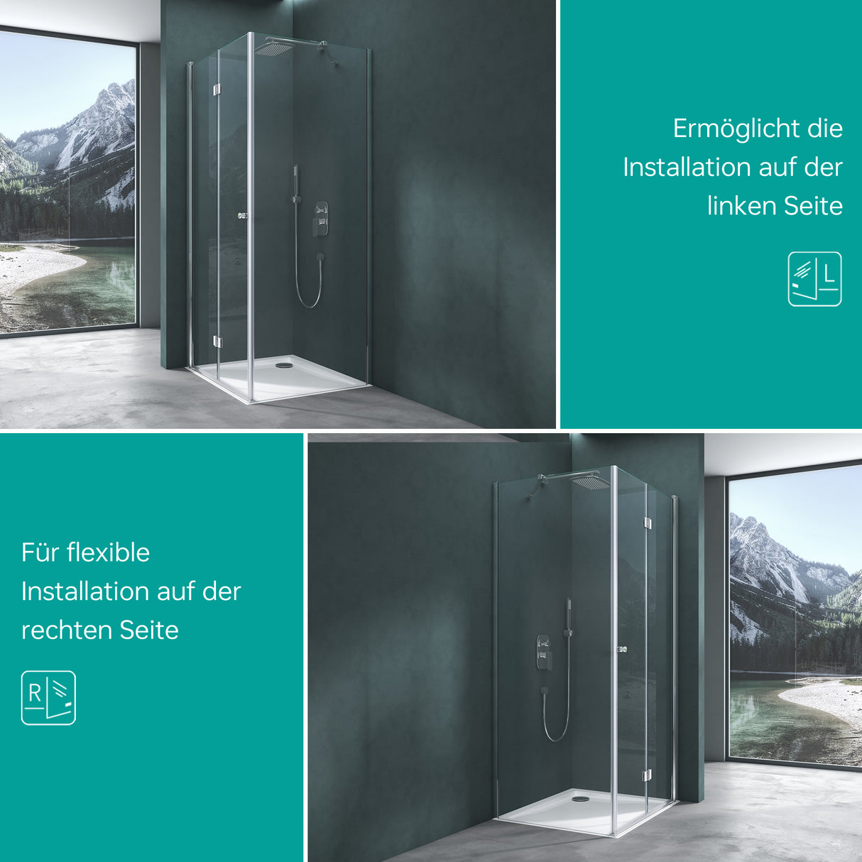 galsvilla Duschkabine Falttür 180° Klappbar & Faltbar Mit Hebe- und Senkmechaniamus Lotus-Effekt NANO Eckeinstieg R27