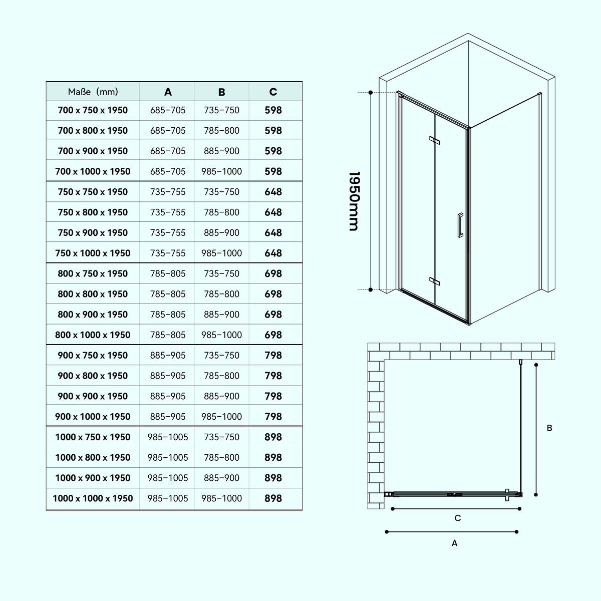 glasvilla Duschkabine Duschabtrennung 8mm ESG-Sicherheitsglas Nano-Beschichtung Hebe-Senk-Mechanismus Rav37-Plus