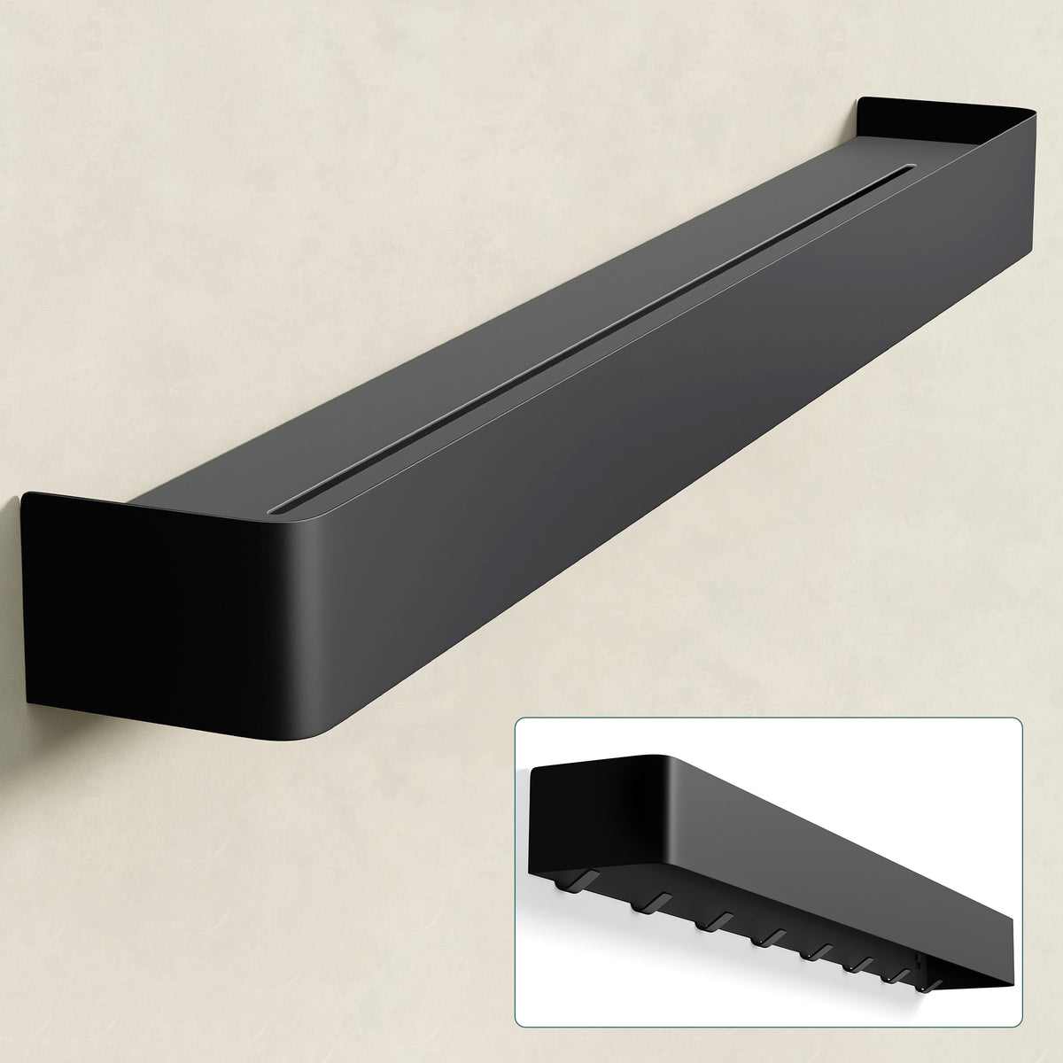 glasvilla Duschablage zum Bohren oder Kleben, Duschregal mit Haken, Badablage zur Wandmontage, Badezimmer Organizer Reglo-05