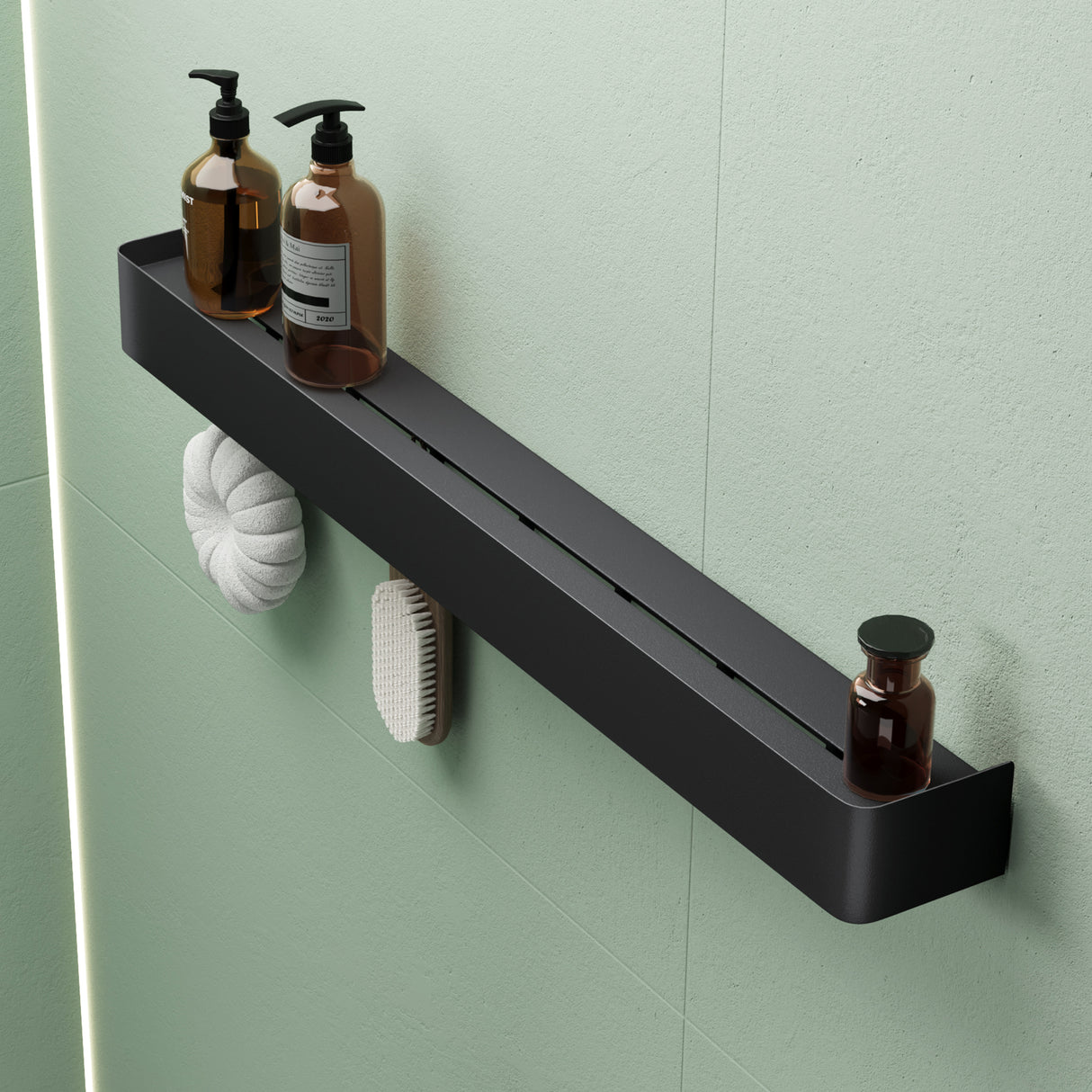 glasvilla Duschablage zum Bohren oder Kleben, Duschregal mit Haken, Badablage zur Wandmontage, Badezimmer Organizer Reglo-05