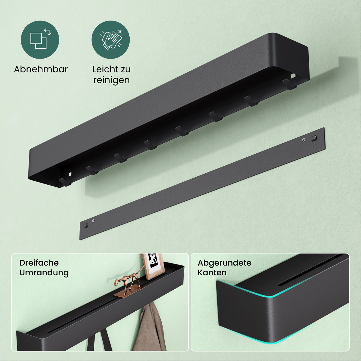 glasvilla Duschablage zum Bohren oder Kleben, Duschregal mit Haken, Badablage zur Wandmontage, Badezimmer Organizer Reglo-05