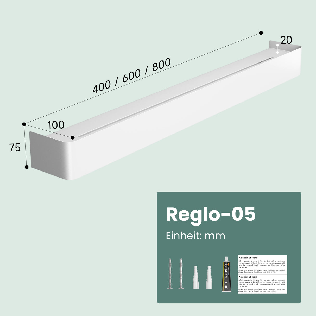 glasvilla Duschablage zum Bohren oder Kleben, Duschregal mit Haken, Badablage zur Wandmontage, Badezimmer Organizer Reglo-05