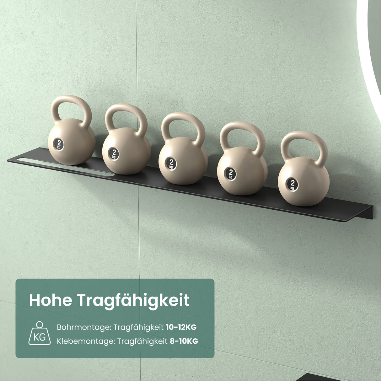 glasvolla Duschablage zum Bohren oder Kleben Duschregal Badablage aus Aluminium Badezimmerablage zur Wandmontage Badezimmer Organizer Reglo-06