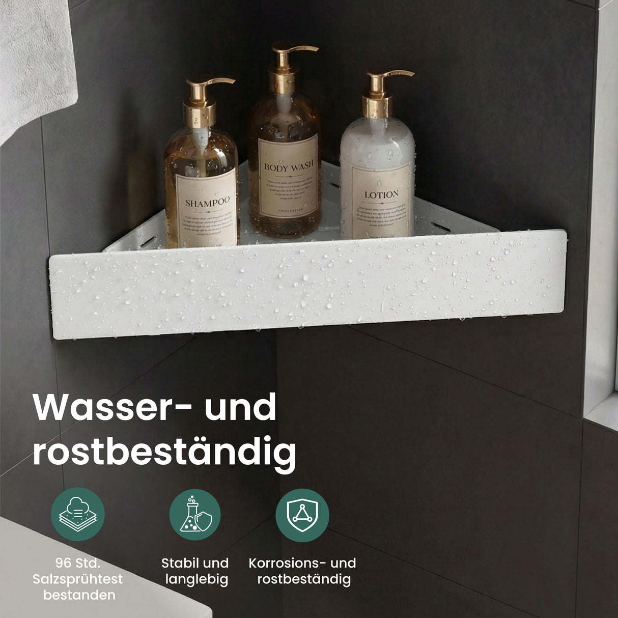 glasvilla Duschablage zum Bohren oder Kleben, Duschregal Badablage Ecke, Badezimmerablage zur Wandmontage für Bad und Küche, Reglo-07
