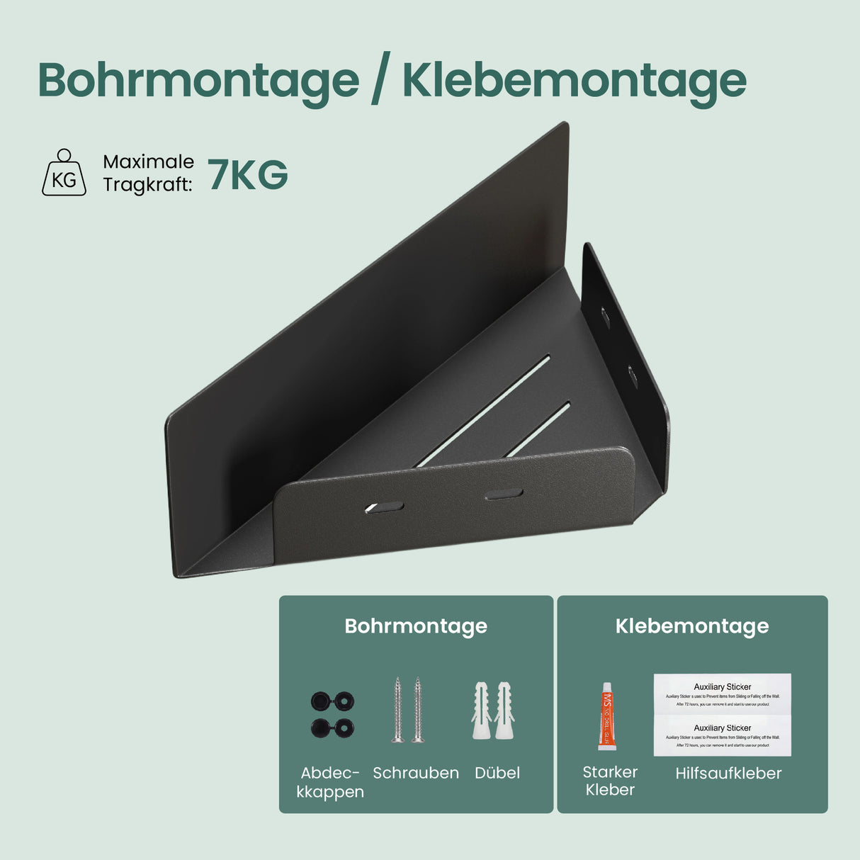 glasvilla Duschablage zum Bohren oder Kleben, Duschregal Badablage Ecke, Badezimmerablage zur Wandmontage für Bad und Küche, Reglo-07