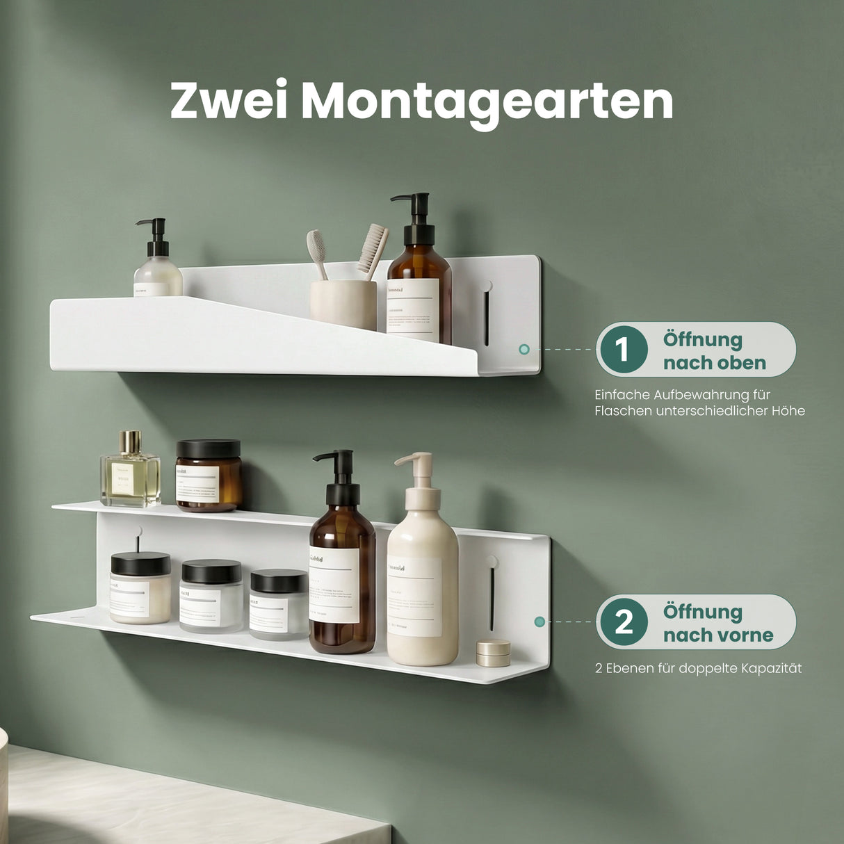 glasvilla Duschablage zum Bohren oder Kleben, Duschregal Badezimmerablage , Shampoo Halterung für Dusche, Badezimmer Organizer Reglo-15