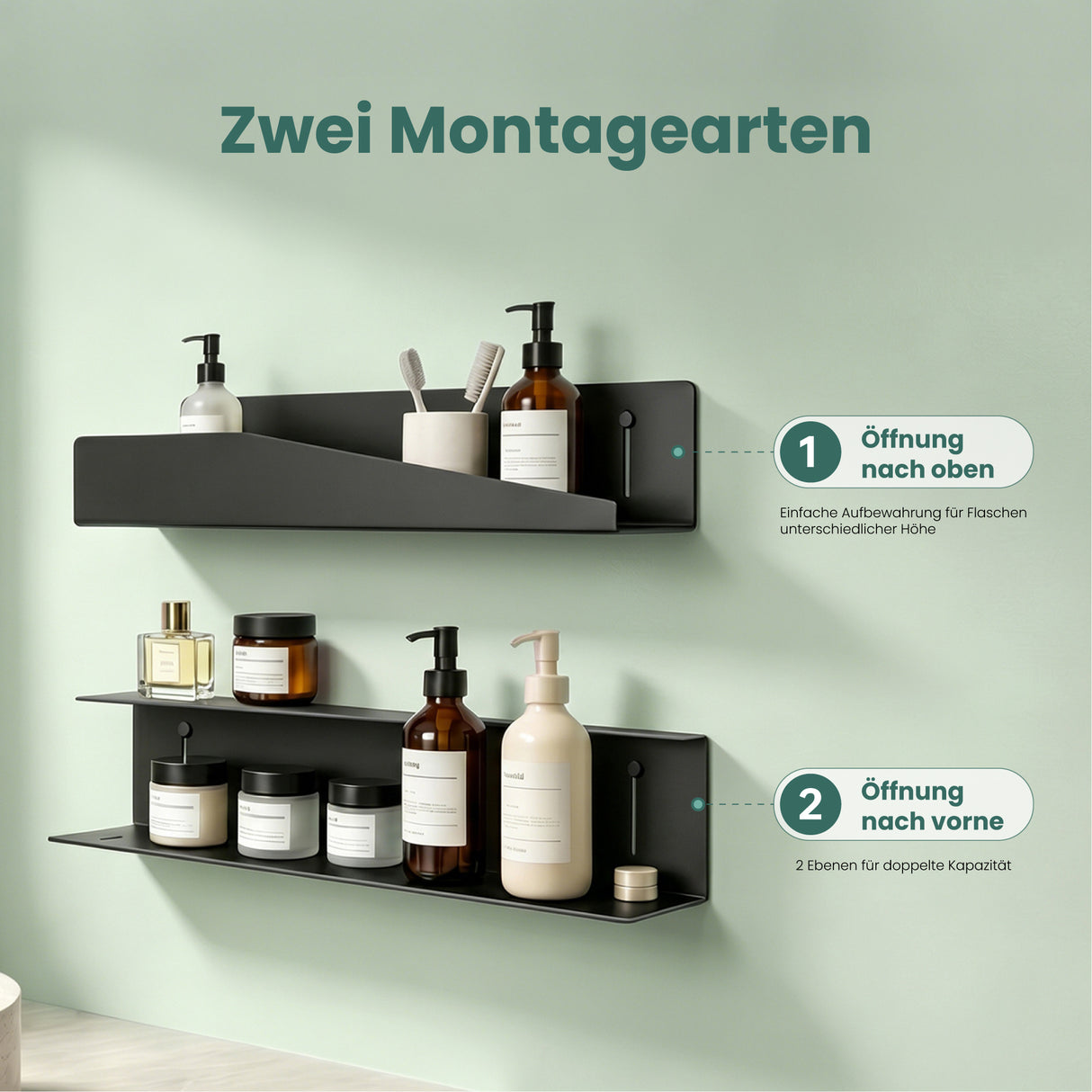 glasvilla Duschablage zum Bohren oder Kleben, Duschregal Badezimmerablage , Shampoo Halterung für Dusche, Badezimmer Organizer Reglo-15