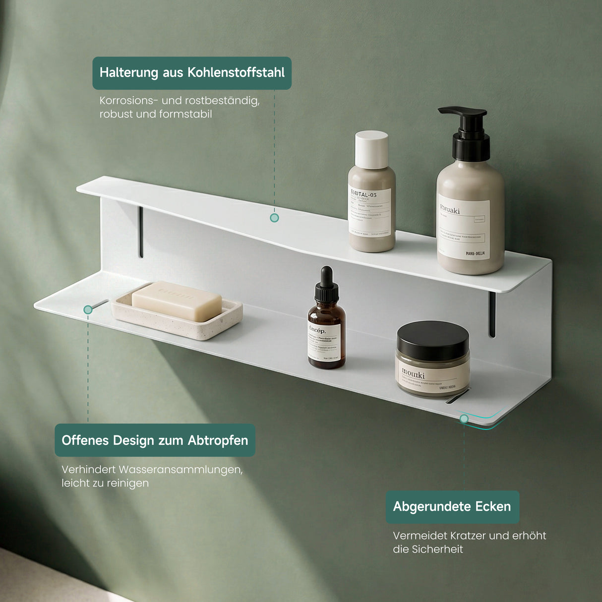 glasvilla Duschablage zum Bohren oder Kleben, Duschregal Badezimmerablage , Shampoo Halterung für Dusche, Badezimmer Organizer Reglo-15