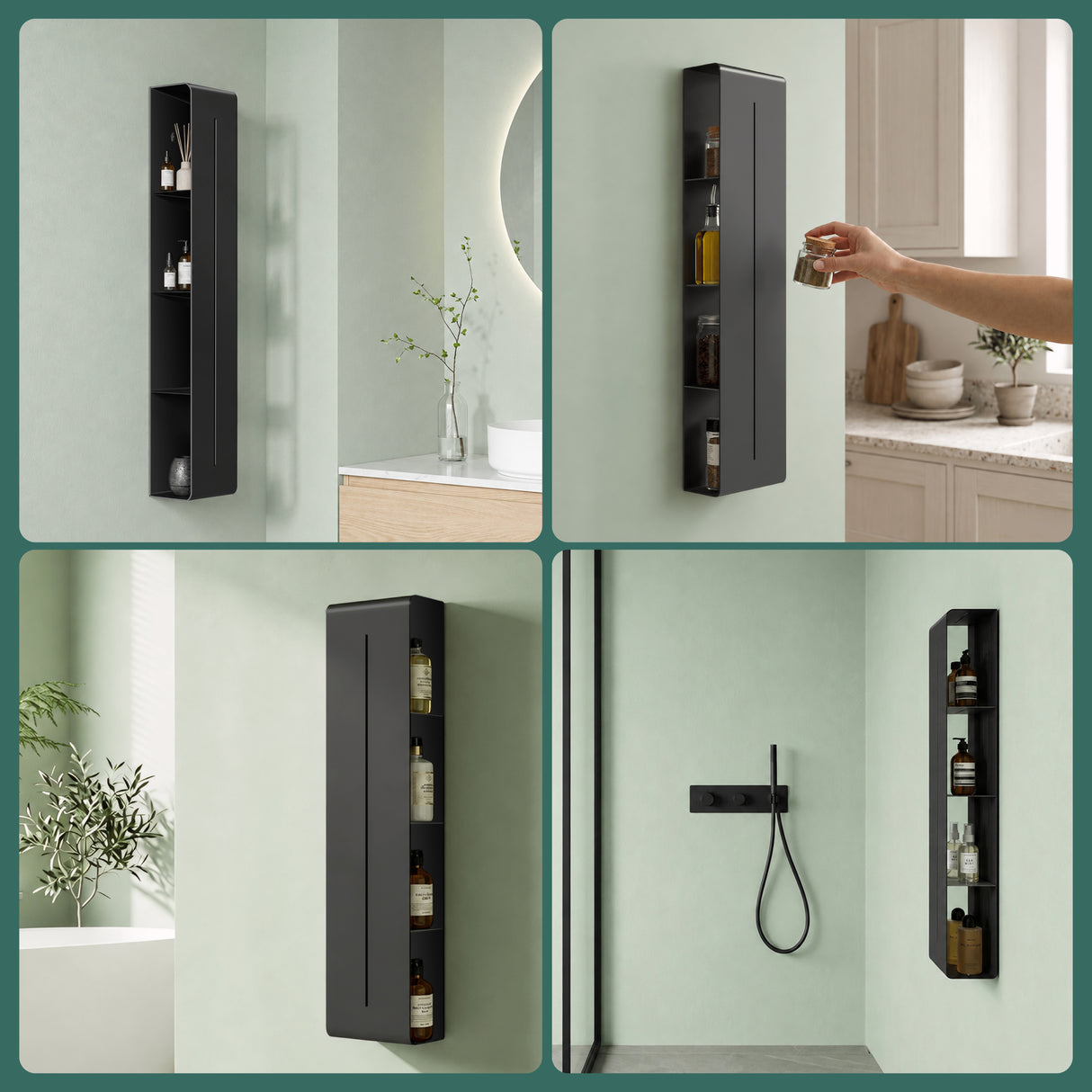 Glasvilla Duschregal mit 4 Ablagen, Duschablage schmal, Wandregal Shampoo Halterung für Dusche, Badezimmer Organizer Reglo-16