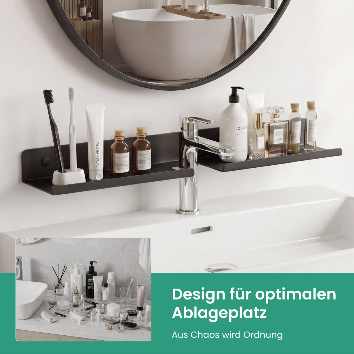 Glasvilla Duschregal zum Bohren oder Kleben, Waschbeckenregal über Wasserhahn, Wandregal für Küche und Bad, Badezimmer Organizer Reglo-17