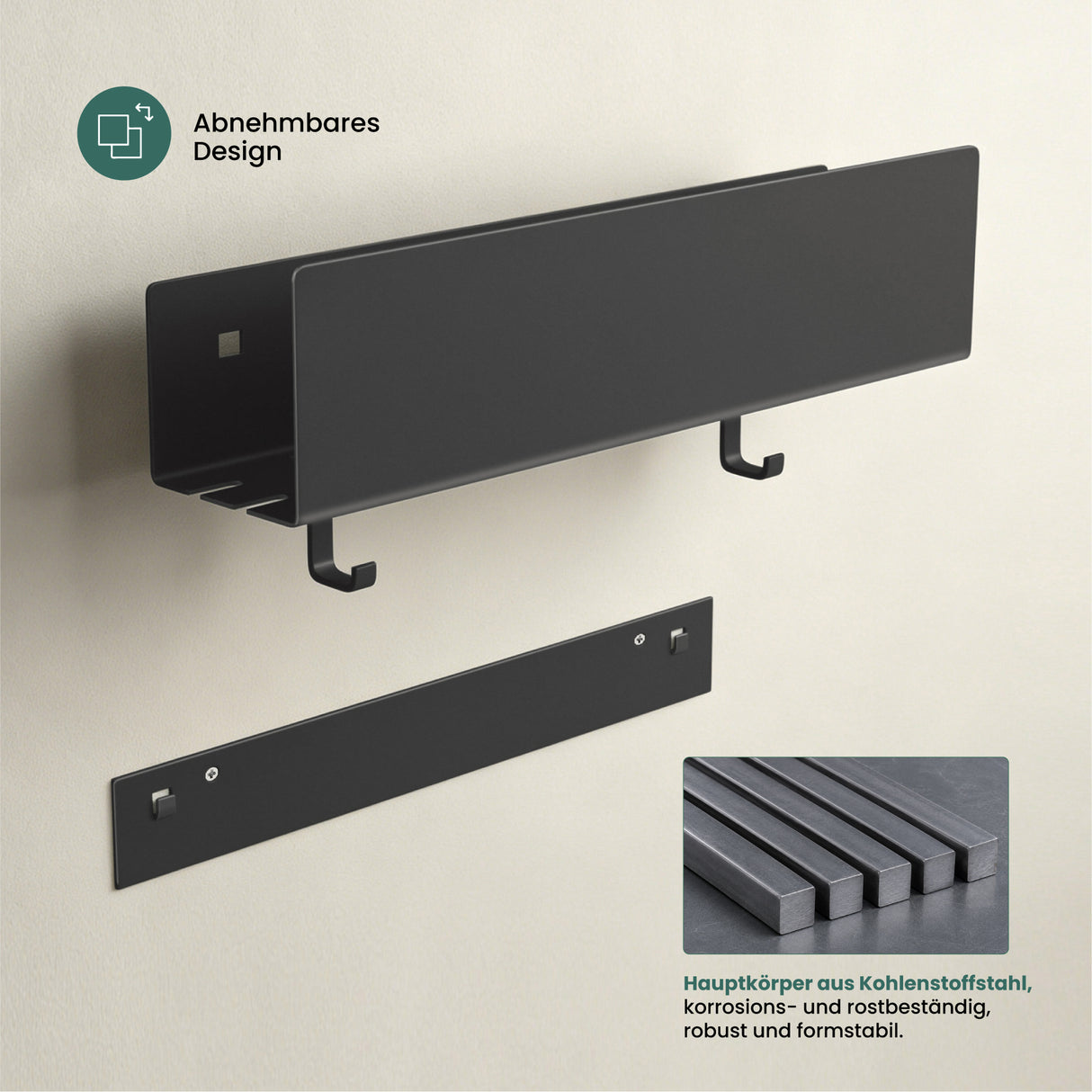 glasvilla Duschablage ohne Bohren mit 2 Schiebehaken, Reglo-18 40cm | Duschregal ohne Bohren oder mit Bohren, Ablaufdesign Badezimmer Organizer, Metall, Shampoo Halterung für Dusche, Bad & Küche